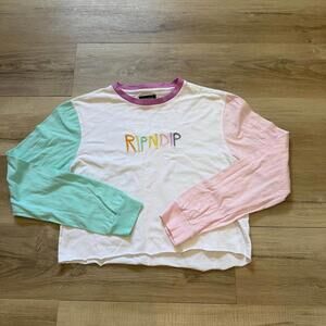 RipNDip Rainbow Cropped Long Sleeve‎ T-Shirt Women's Size S